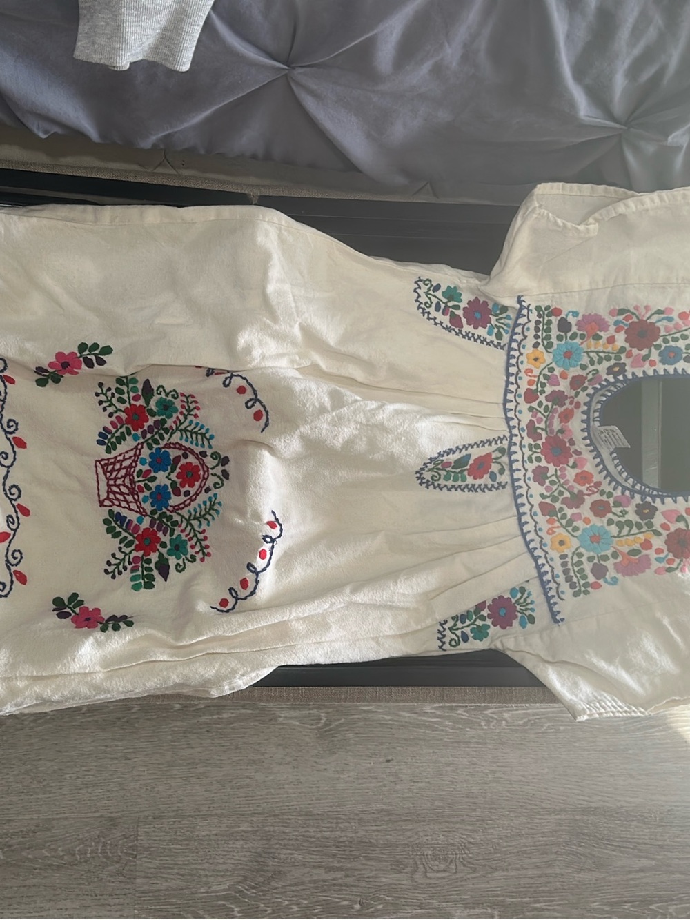 Girls' Cream Embroidered Floral Casual Dress